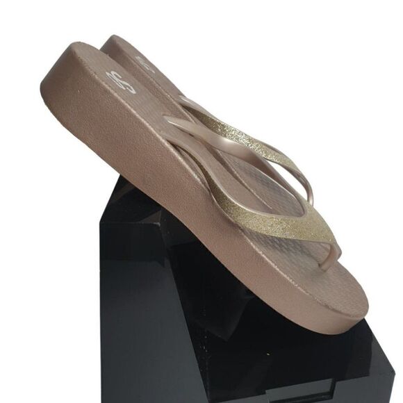 Women's Gold Flip-Flops 11 Toe Post Platform Rose Gold Summer Sandals Sz 11 NWOT - Picture 8 of 9
